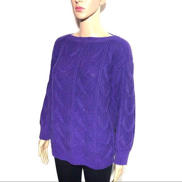 Vintage Kenzo Purple Chunky Knit Boat Neck Sweater - Picture 2 of 4